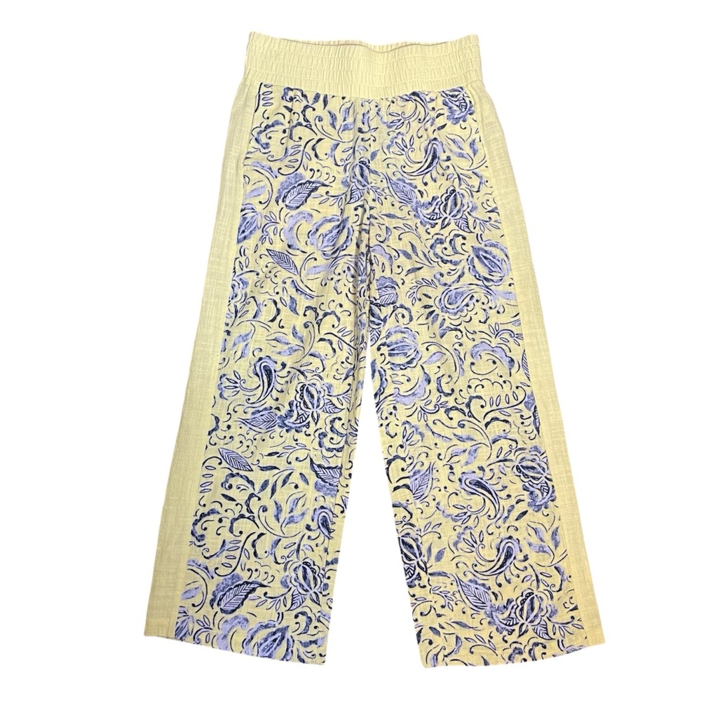 INC International Concepts Wide Leg Cotton Pants Yellow Blue Printed